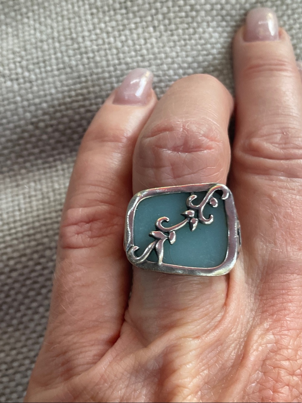 Silpada Sterling Silver Teal Sea Glass Vine Statement Ring 7
